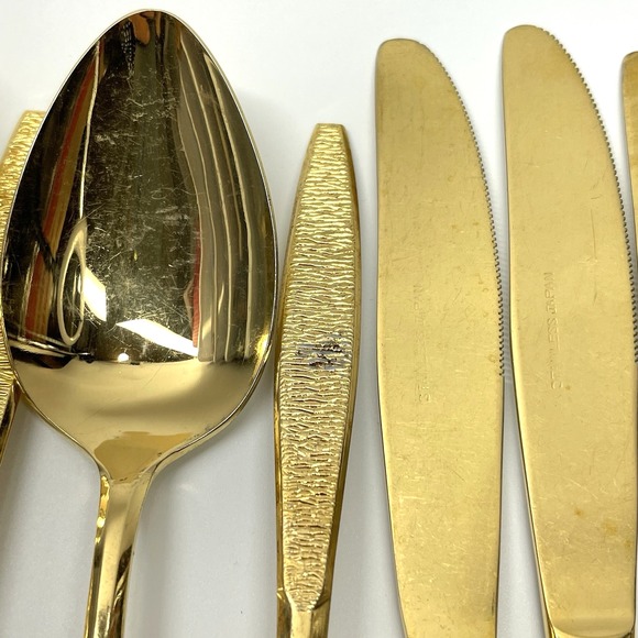 Vintage 50s Stanley Roberts Stainless Japan Leslie Pattern Golden Flatware‎